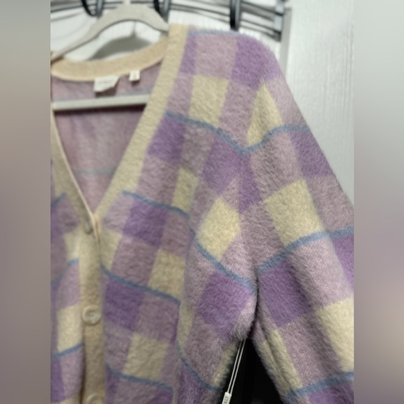 NWT Cyrus NYC Mink Button Down Cardigan plaid light academia preppy clueless L - Picture 12 of 16